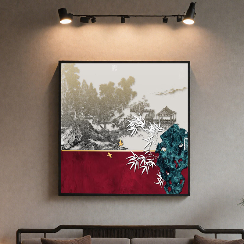 装饰画烫金定制客厅沙发墙饭店浮雕肌理感油画风防水画芯买画送画图片