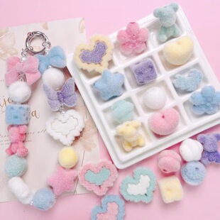 毛茸茸串珠植绒大爱心饰品DIY散珠手机链钥匙扣挂件材料饰品配件