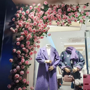 仿真玫瑰花藤蔓假花塑料藤条空调管道缠绕遮挡店铺门头造景装饰花