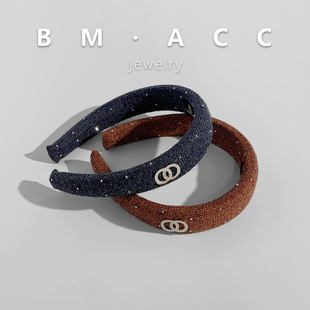 秋冬高级感高颅顶毛呢发箍女椭圆香奶奶百搭显脸小黑色头箍发饰