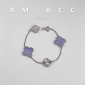 2025新款 银色四叶草项链女小众设计幸运草链坠项链手链套装 毛衣链