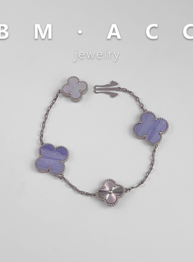 2025新款银色四叶草项链女小众设计幸运草链坠项链手链套装毛衣链