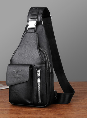 男士胸包单肩斜挎包多功能大容量休闲背包黑色棕色