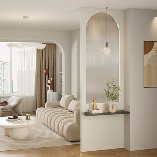 北欧风入户玄关实木屏风客厅正对门水波纹玻璃隔断卧室进门遮挡