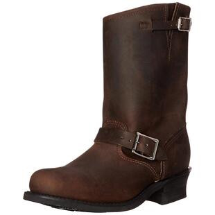 代购FRYE女士工程师靴耐磨防滑舒适轻便双扣带金属扣圆头短筒