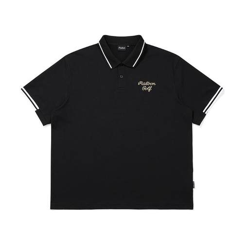 代购MALBON GOLF男士POLO衫透气速干舒适轻便黑色短袖翻领