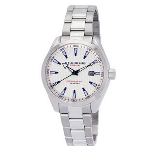 代购Stuhrling男士腕表夜光日期计时防刮钢带防水金属白色商务