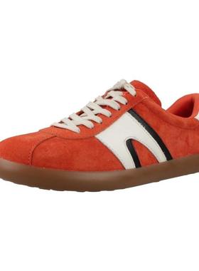 代购Camper女士休闲鞋透气轻便软底舒适橙色白色拼接系带平跟