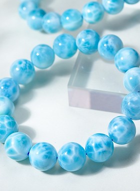 2025天然海纹石手链女蓝色水晶多米尼加海纹石单珠手链拉利玛手串