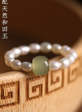 2025极细2mm天然淡水珍珠指环女民族风和田玉镀金转运珠戒指尾戒