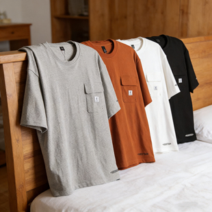 水洗圆领短袖 日系宽松美式 T恤潮牌口袋绣标T恤 夏季 全棉重磅280g