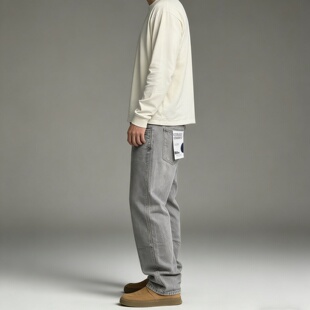 土耳其进口ORTA面料 复古烟灰做旧慵懒弹力休闲直筒调性男牛仔裤