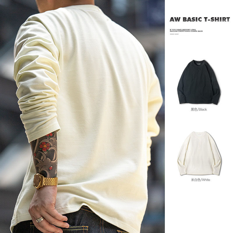 w姚表哥家 重磅推荐美式300g棉长袖t恤21支无感印花打底衫卫衣男