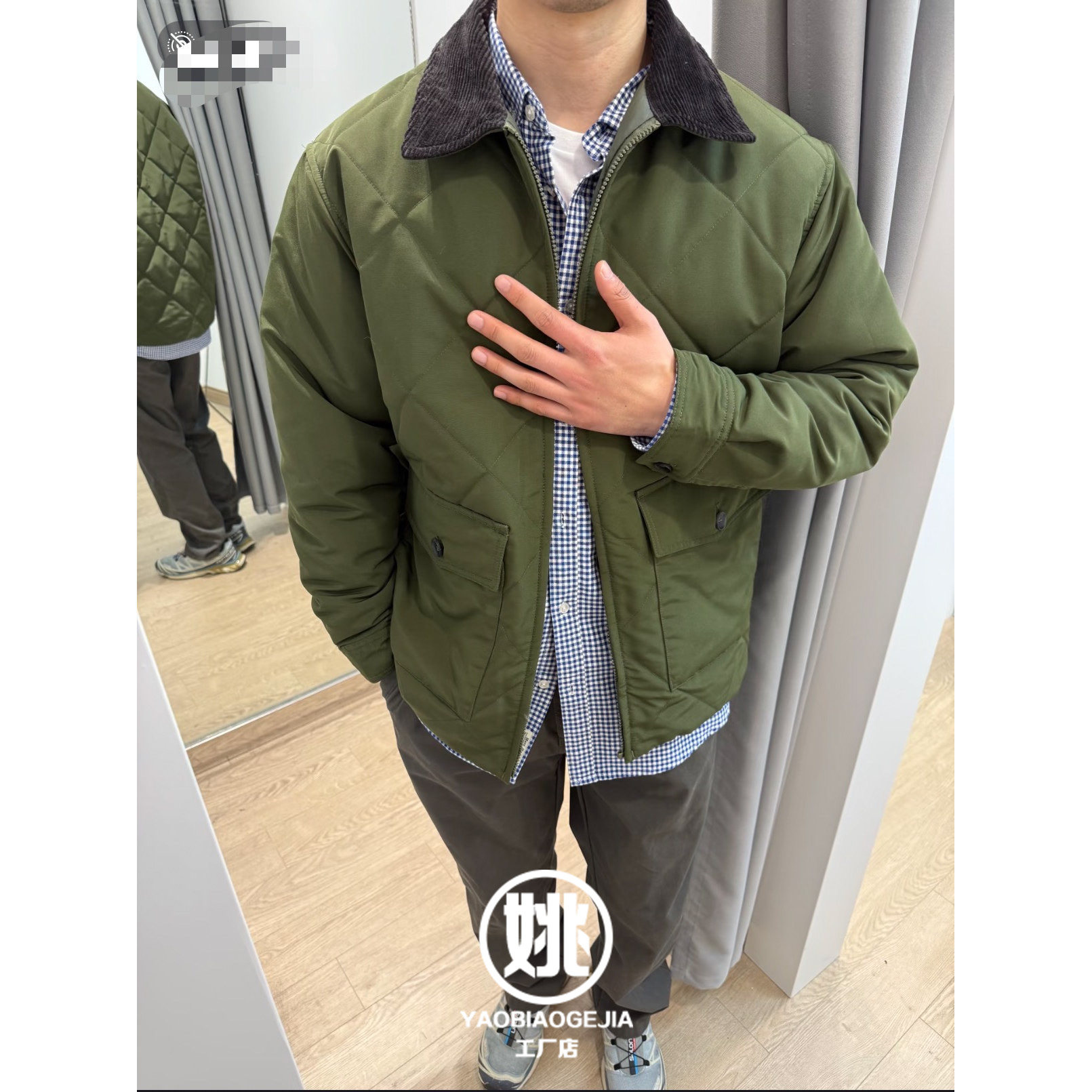 S25SS新款 复古阿美咔叽灯芯绒翻领绗缝菱格口袋夹棉加厚复古棉衣