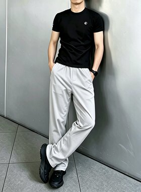 夏季男士冰丝垂感直筒显瘦休闲裤
