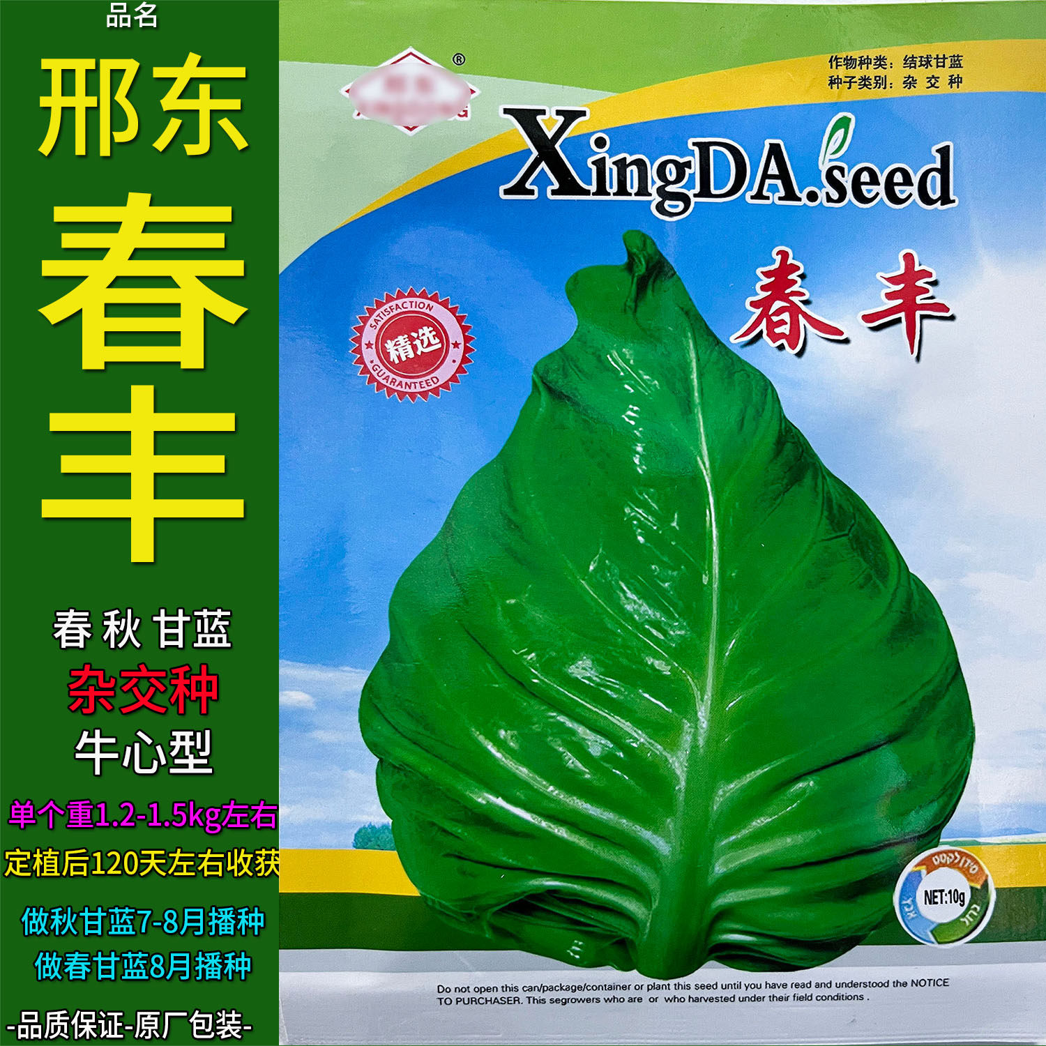 邢东春丰10g牛心白甘蓝莲花白种子孑籽卷心包菜椰洋圆芥蓝白高丽