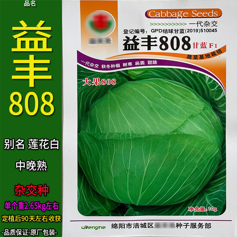 益丰808甘蓝10g莲花白扁圆蔬菜种子孑籽卷心包菜椰洋脆芥蓝白高