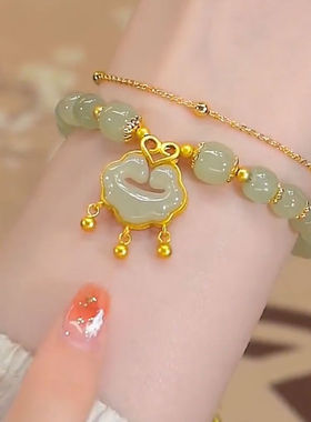 涧萦丝520喜玉平安锁天然和田玉如意手串女生手链小众饰品情侣礼