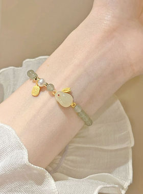 克拉苏（CRASSUS）和田玉兔手链女新款时尚福牌手串生日礼物送女