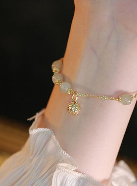 礼铭14k包金和田玉珠手链天然清透复古ins小众设计送礼高级感冷淡