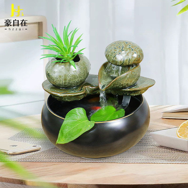 新中式陶瓷流水器喷泉桌面小型鱼缸摆件居家客厅茶桌电视柜装饰品,家居饰品,流水摆件,淘宝优惠券,粉丝福利购,淘宝优惠卷