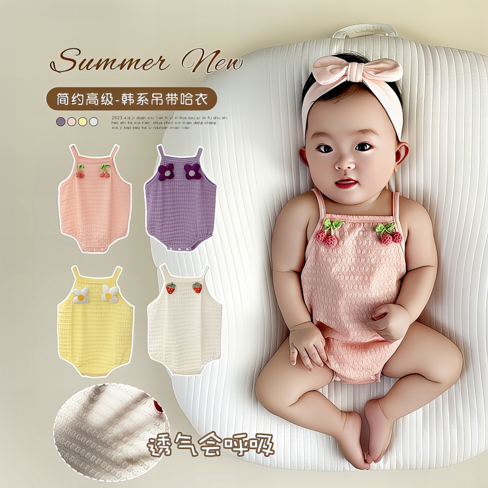 连体幼儿夏季薄款护肚婴儿夏装吊带哈衣衣女宝宝超萌花朵包屁衣婴
