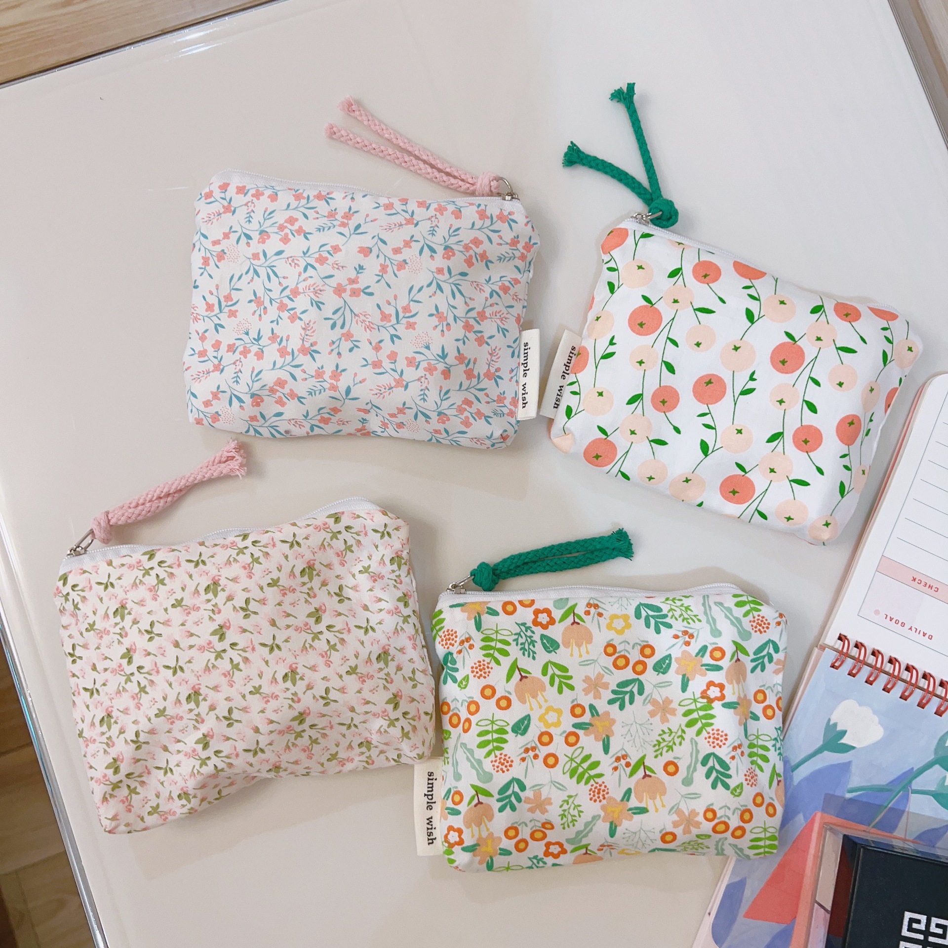 【素希布包】清新粉色碎花棉布零钱包迷你小布兜卡包耳机口红收纳