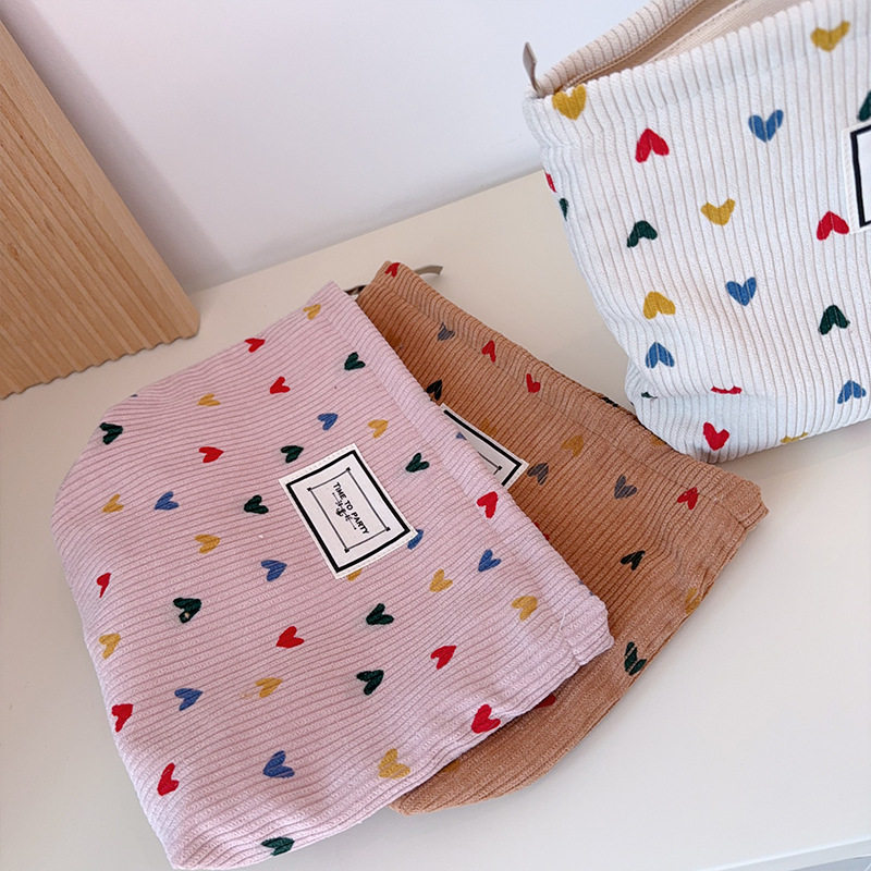 跨境灯芯绒小心心化妆包手拿包手机零钱钥匙便携收纳包可印logo,收纳整理,化妆箱/盒,淘宝优惠券,粉丝福利购,淘宝优惠卷