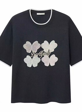 预.售短袖针织衫2026春季新款撞色刺绣蝴蝶上衣女3K1EE59