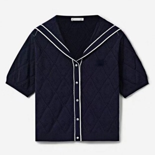 预.售针织开衫 海军领挑洞镂空宽松上衣3K2YE14 2026夏新款