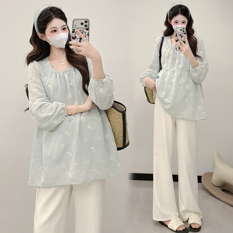 2026春秋季韩系清新蓝色碎花减龄上衣阔腿裤孕妇韩版减龄显瘦套装,孕妇装/孕产妇用品/营养,套装,淘宝优惠券,粉丝福利购,淘宝优惠卷