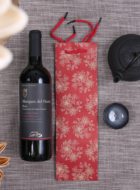 中式复古风红色凤凰花红酒洋酒袋单支装礼品袋新年喜庆手提包装袋