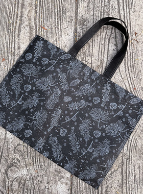 黑色文艺风格无纺布袋IG风松叶草印花手提袋服装环保袋童鞋购物袋