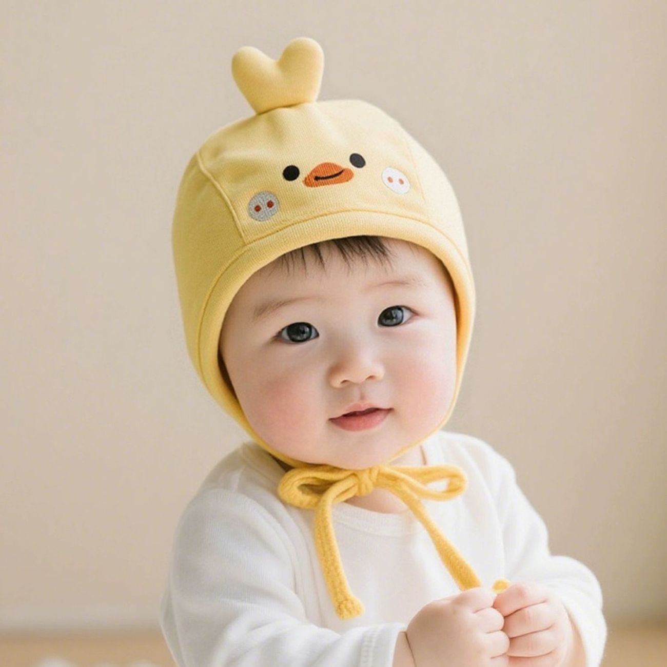 黄色帽子婴儿秋冬季幼儿包头护耳帽可爱卡通户外防风保暖宝宝胎帽