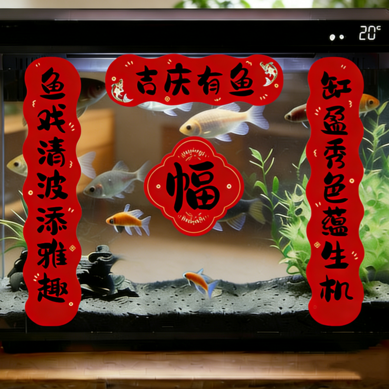 鱼缸对联水族造景用品2026新年鱼龟过年装饰喜庆贴纸宠物迷你春联,宠物/宠物食品及用品,造景/装饰,淘宝优惠券,粉丝福利购,淘宝优惠卷