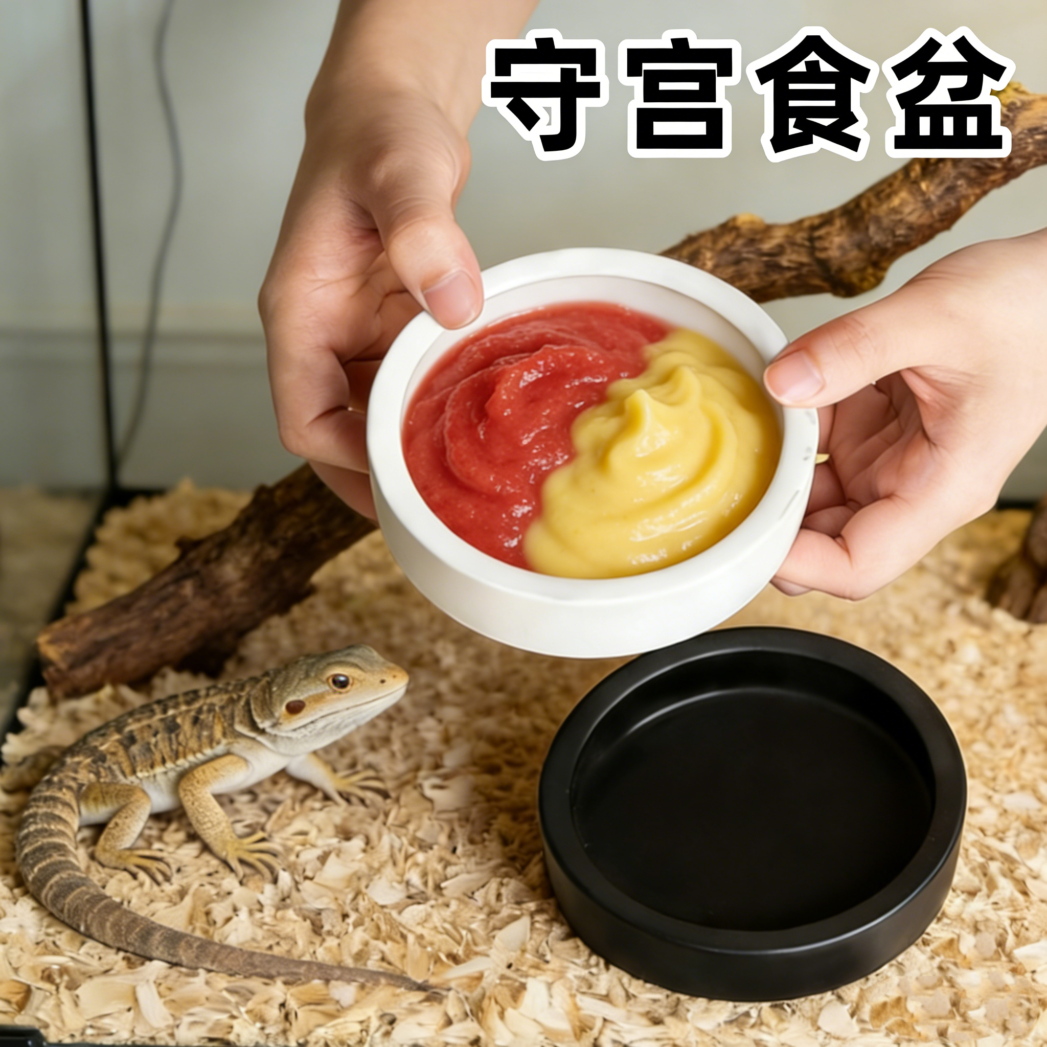 睫角守宫蜥蜴果泥搅拌喂食盆