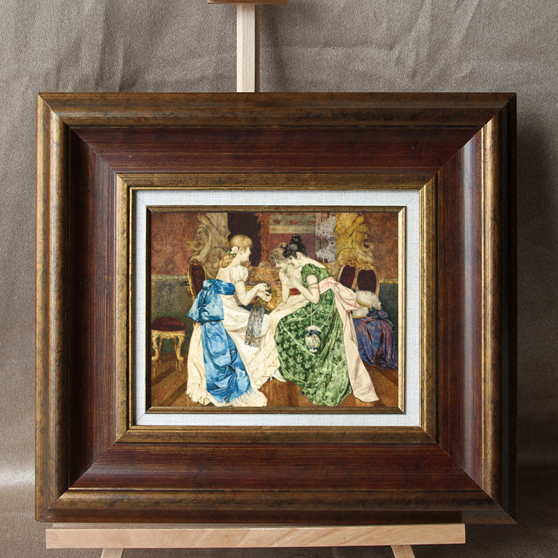 复古水彩画可定做实木相框红金色