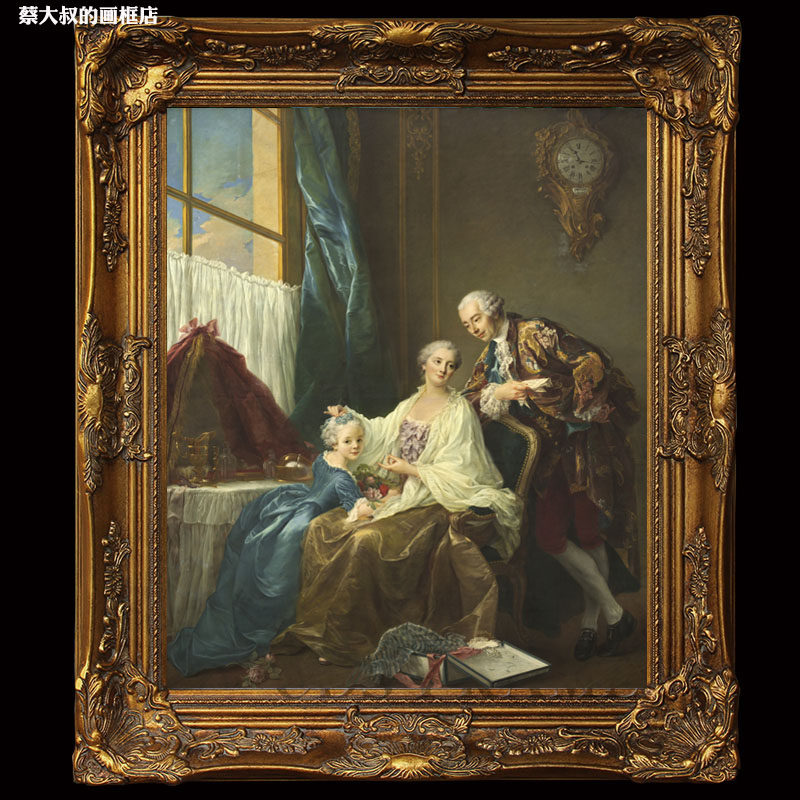 欧式油画框复古金色油画装裱镜框定做相片框实木带雕花外框