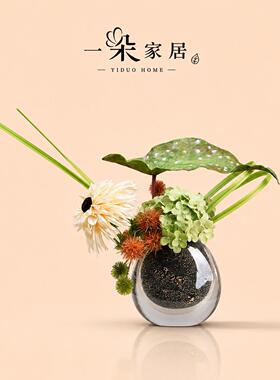 一朵现代简约黑色琉璃耀金花器样
