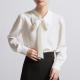 通勤职业灯笼袖 女春秋长袖 蝴蝶结面试衬衣女 缎面白衬衫 CHICBLISS