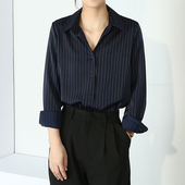 条纹衬衫 女长袖 2025新款 CHICBLISS OL职业装 抗皱竖条纹春秋上衣女