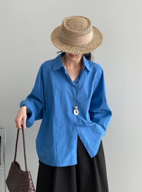 u m由米早春新款韩系时尚洋气通勤气质翻领蝙蝠袖百搭宽松衬衫