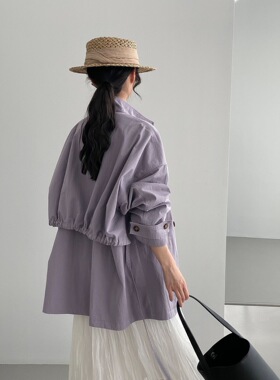 um由米早春韩系设计感气质立领风衣女抽绳宽松休闲百搭外套