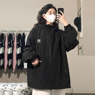 情侣夹克上衣潮 运动百搭防风学生薄款 黑色美式 冲锋衣外套女春秋款