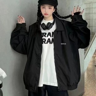 工装 新款 宽松休闲薄款 户外防风美式 夹克潮 黑色冲锋衣外套女春秋款