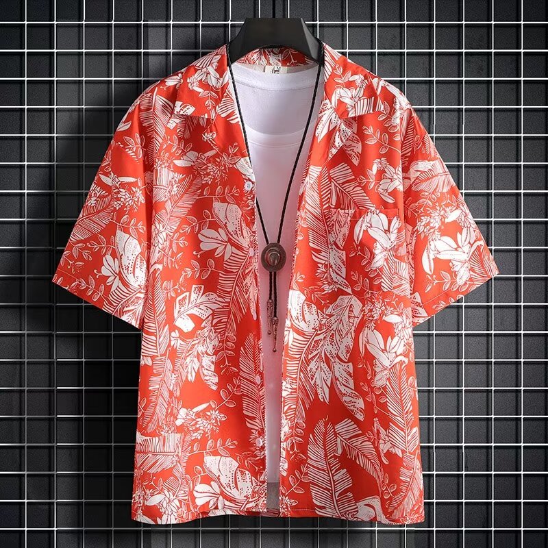 夏威夷衬衫男短袖美式复古花衬衫古巴领沙滩休闲帅气百搭衬衣夏季