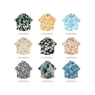 夏季潮牌ins冰丝痞帅短袖衬衣男百搭宽松情侣花衬衫沙滩300斤外套