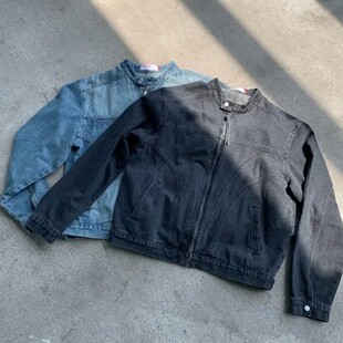 cleanfit短款正肩牛仔外套男款春秋季潮牌高级感小众无领机车夹克