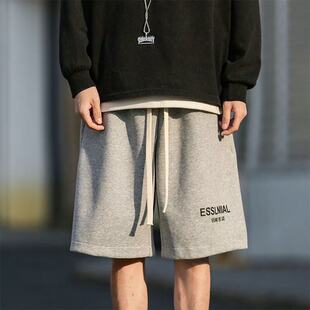 美式街头宽松篮球运动短裤男款夏季潮牌字母印花抽绳休闲五分裤子