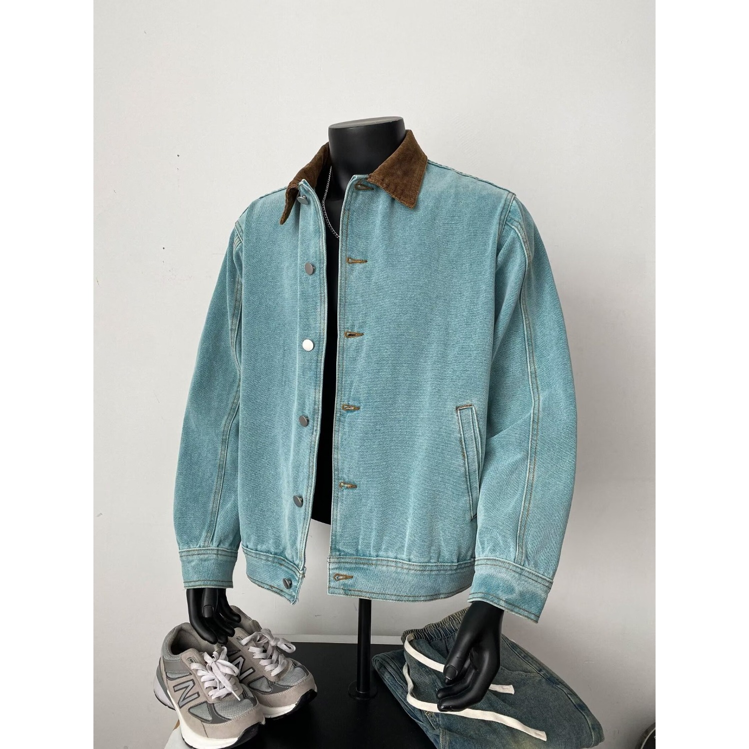 海盐蓝水洗帆布底特律夹克男秋季